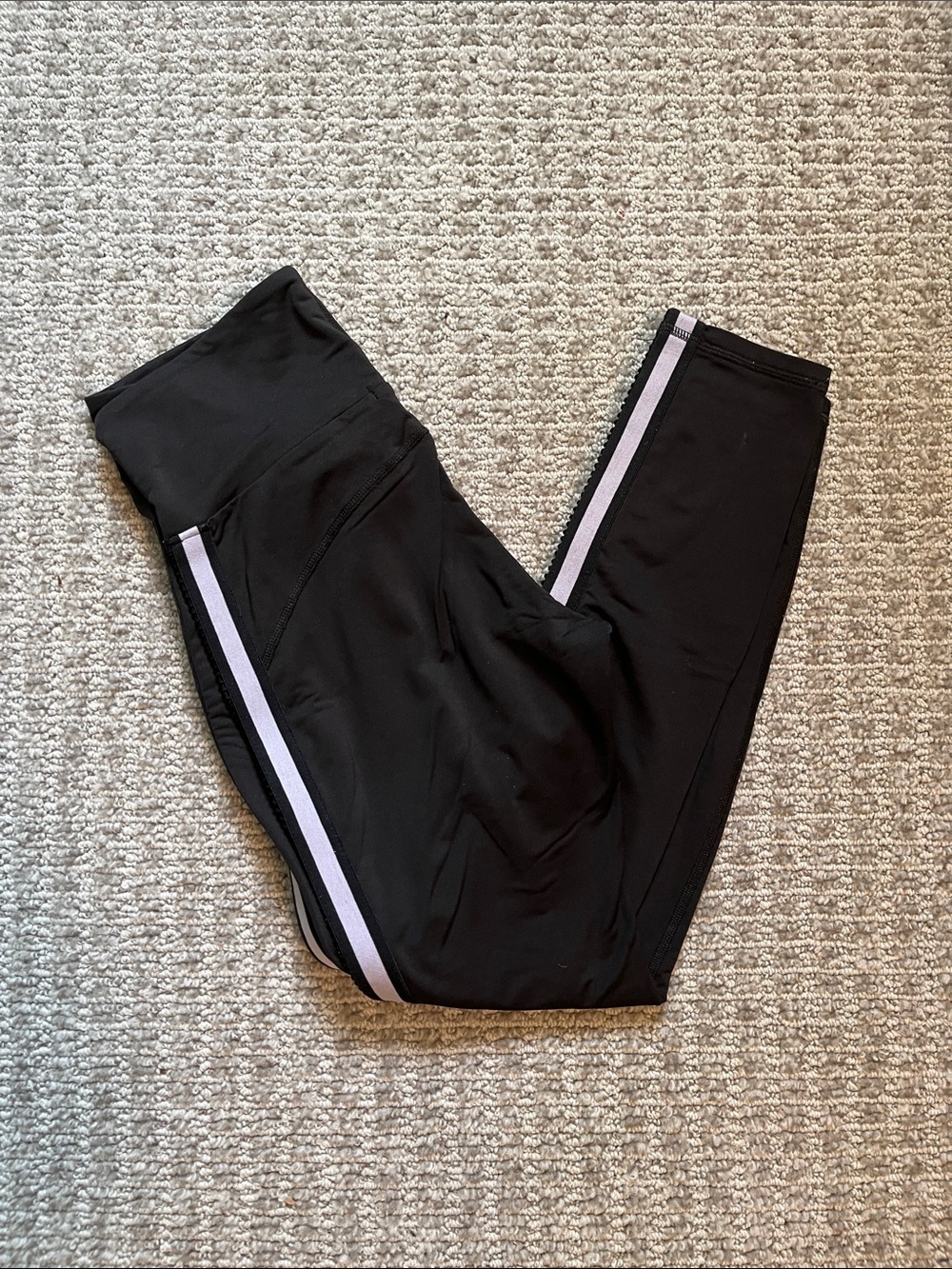 MICHI Black Leggings with White Side Stripe